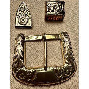 Ladies Western Brass Belt Buckle Set